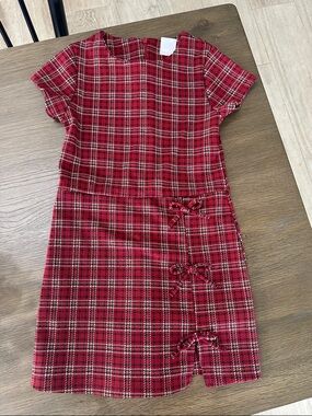 Zara Red Plaid Skort Dress with Bow Accents